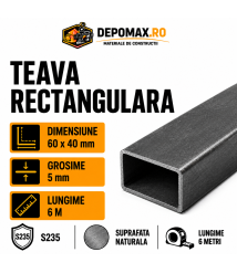 Teava rectangulara 60 x 40 x 5 mm, 6 metri